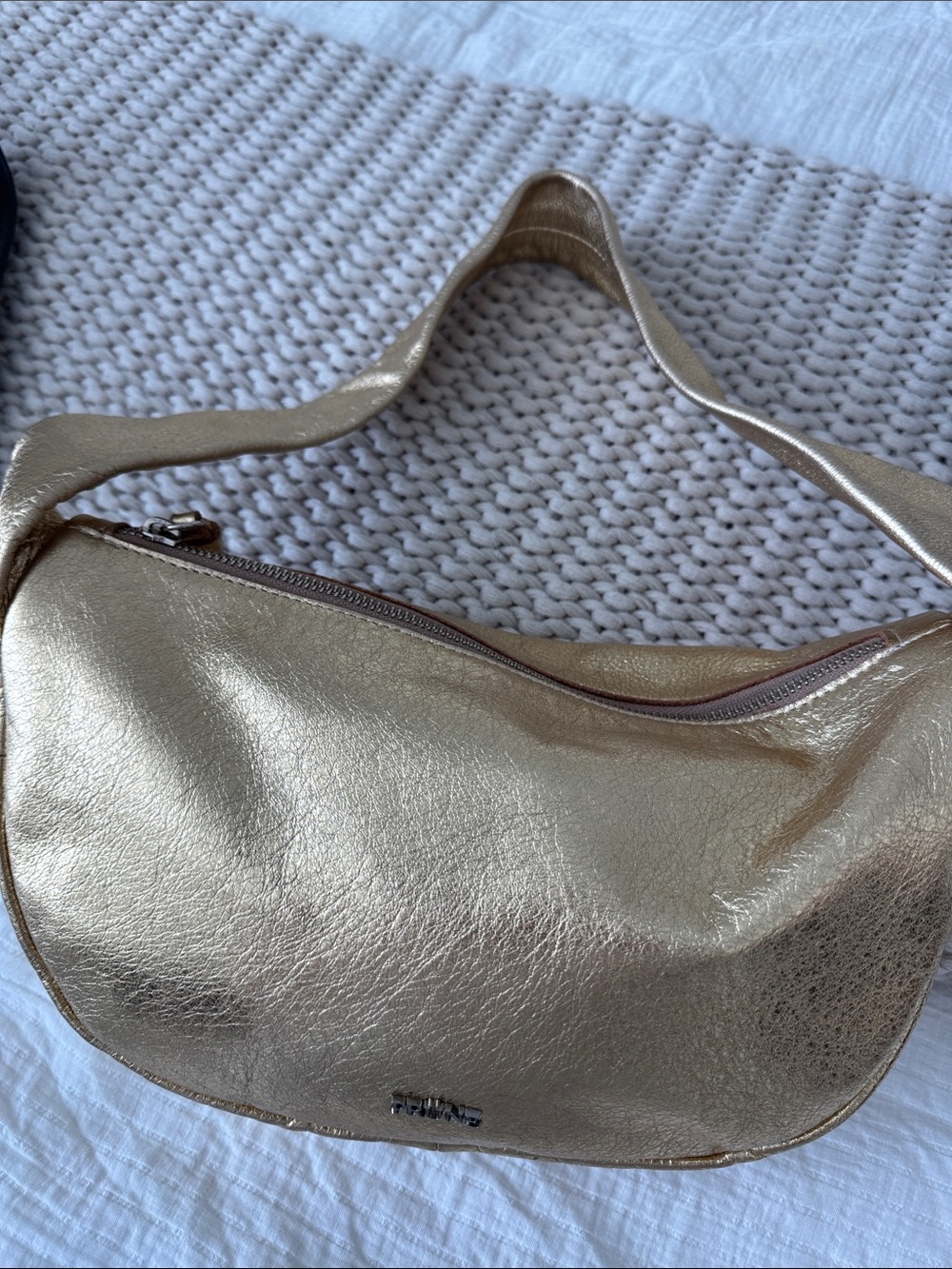 Prune Leather Gold Metallic Shoulder Bag - Women's Fashion Handbag